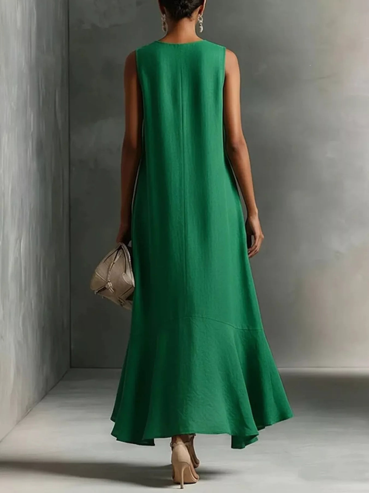 Ruffled Hem Sleeveless Notched Dress