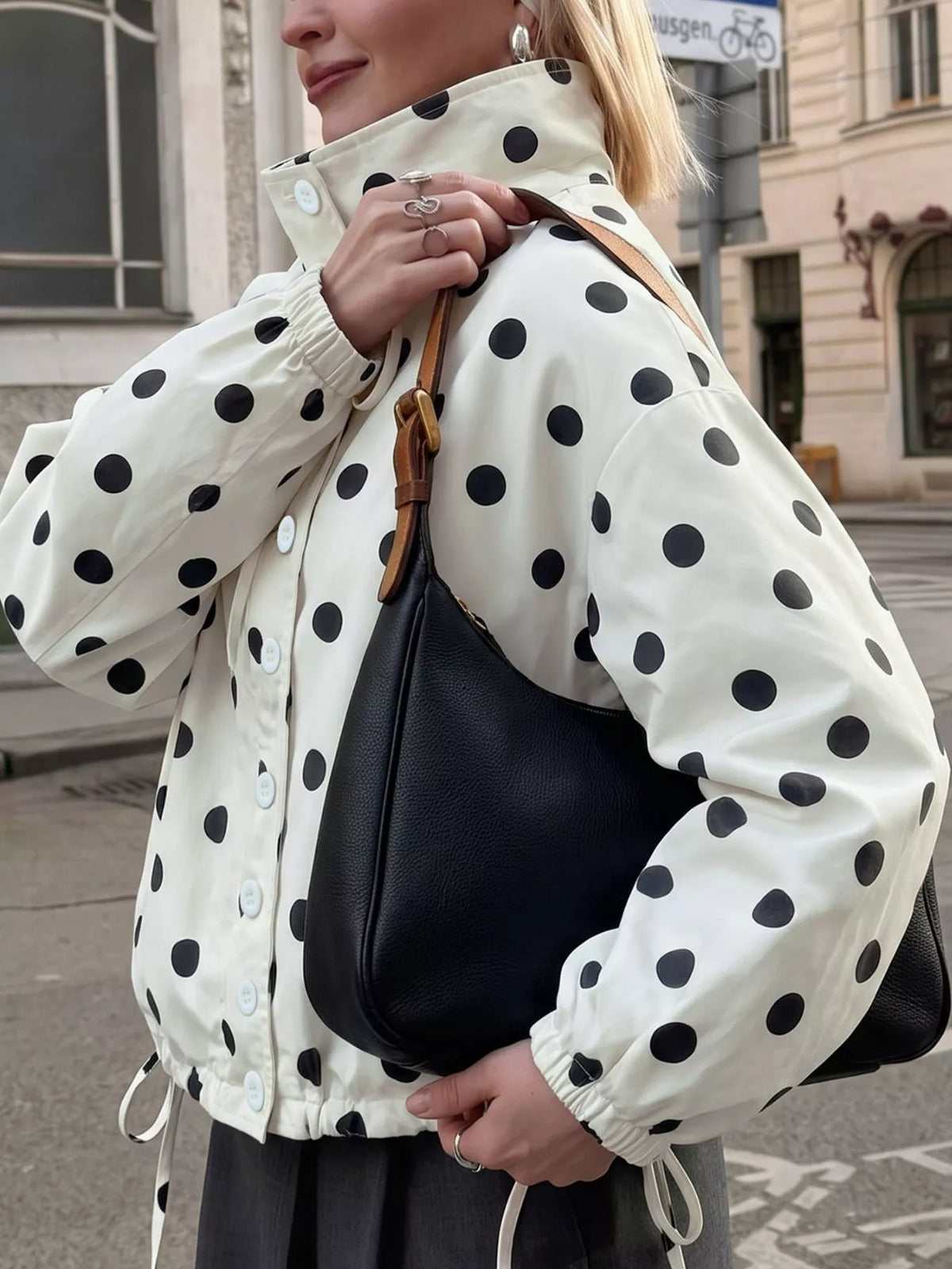 Polka Dot Stand-Collar Casual Jacket