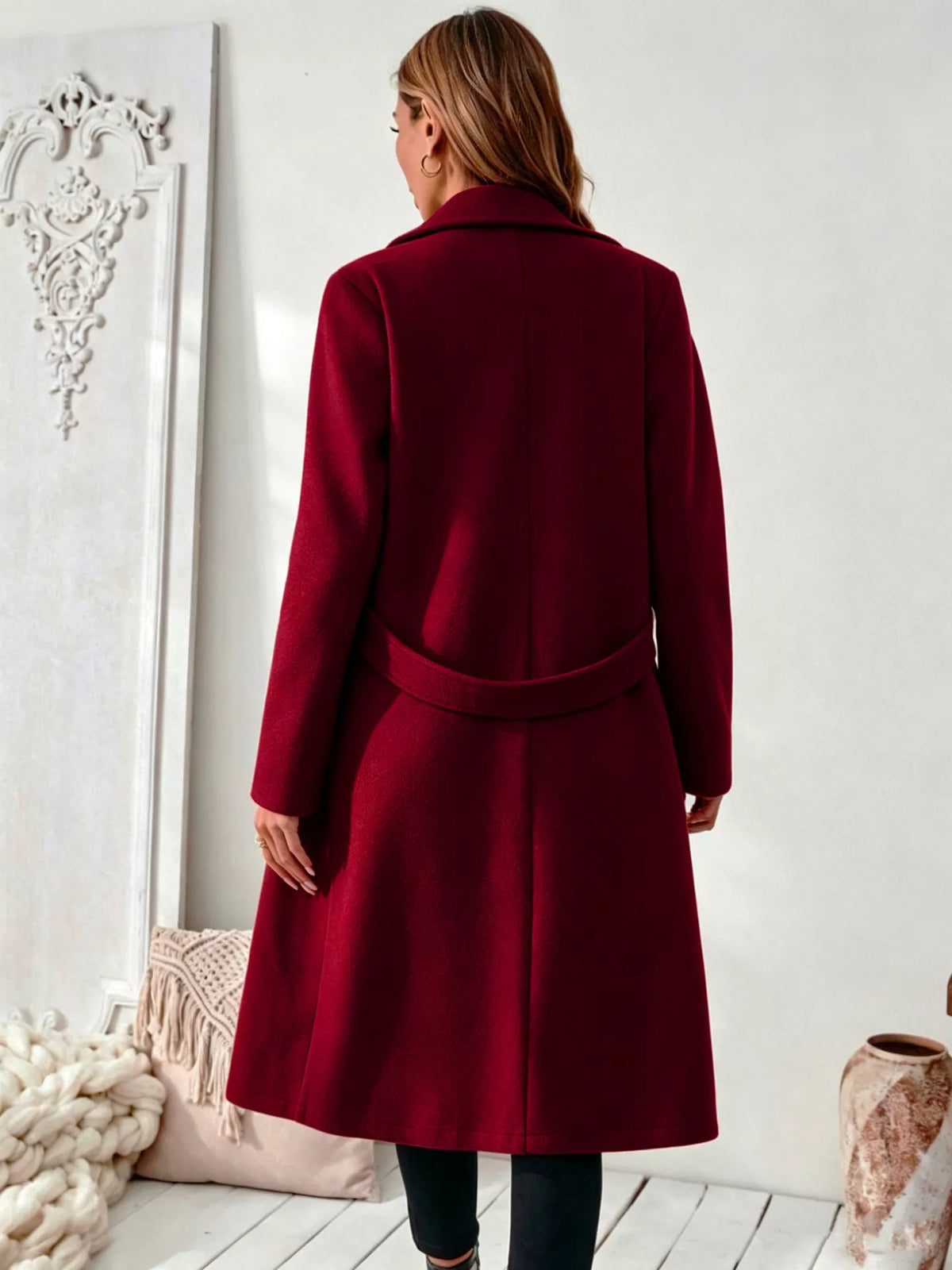 Full Size Elegant Lapel Collar Belted Coat with Pockets Plus Size, view 10