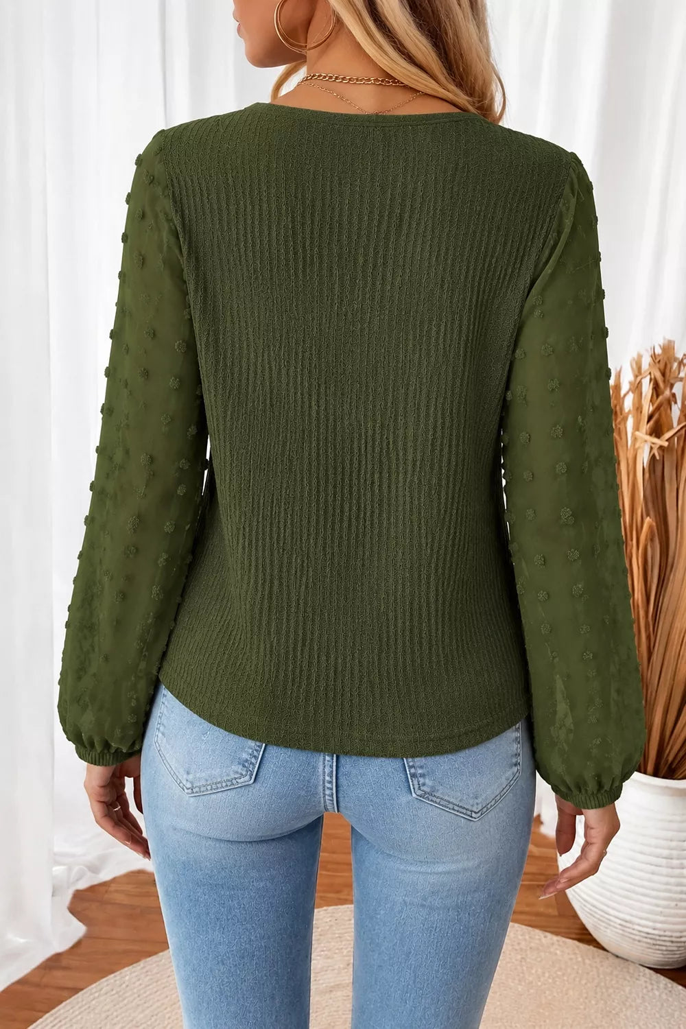 Swiss Dot Long Sleeve Button-Down Shirt