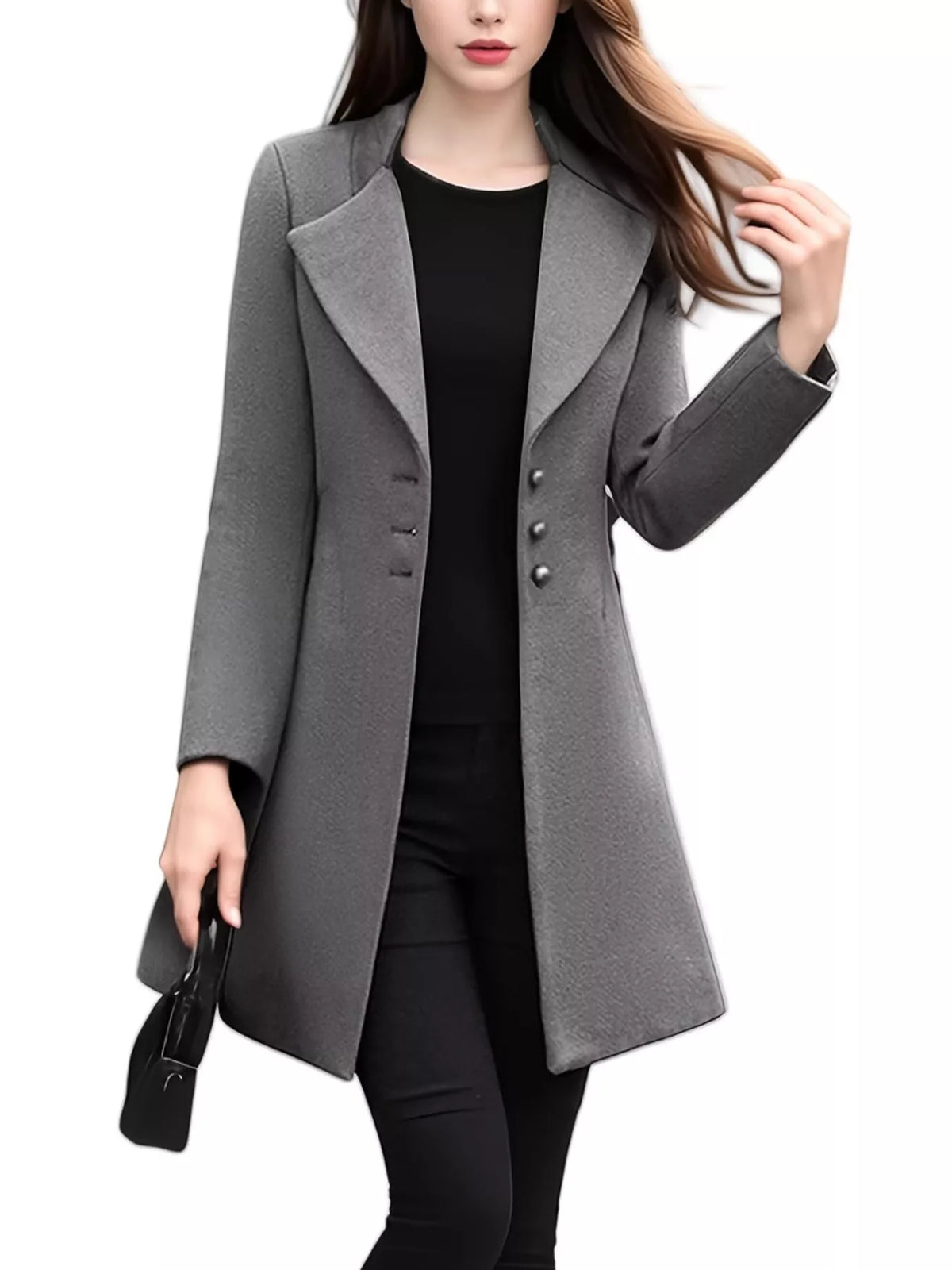 Full Size Single-Breasted Long Sleeve Overcoat Plus Size in Gray