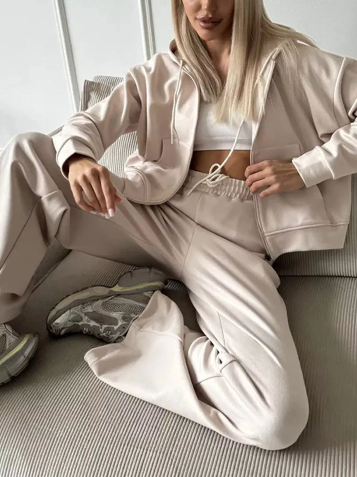 Zip-Up Hoodie and Wide-Leg Pants Set - Lilixa.store