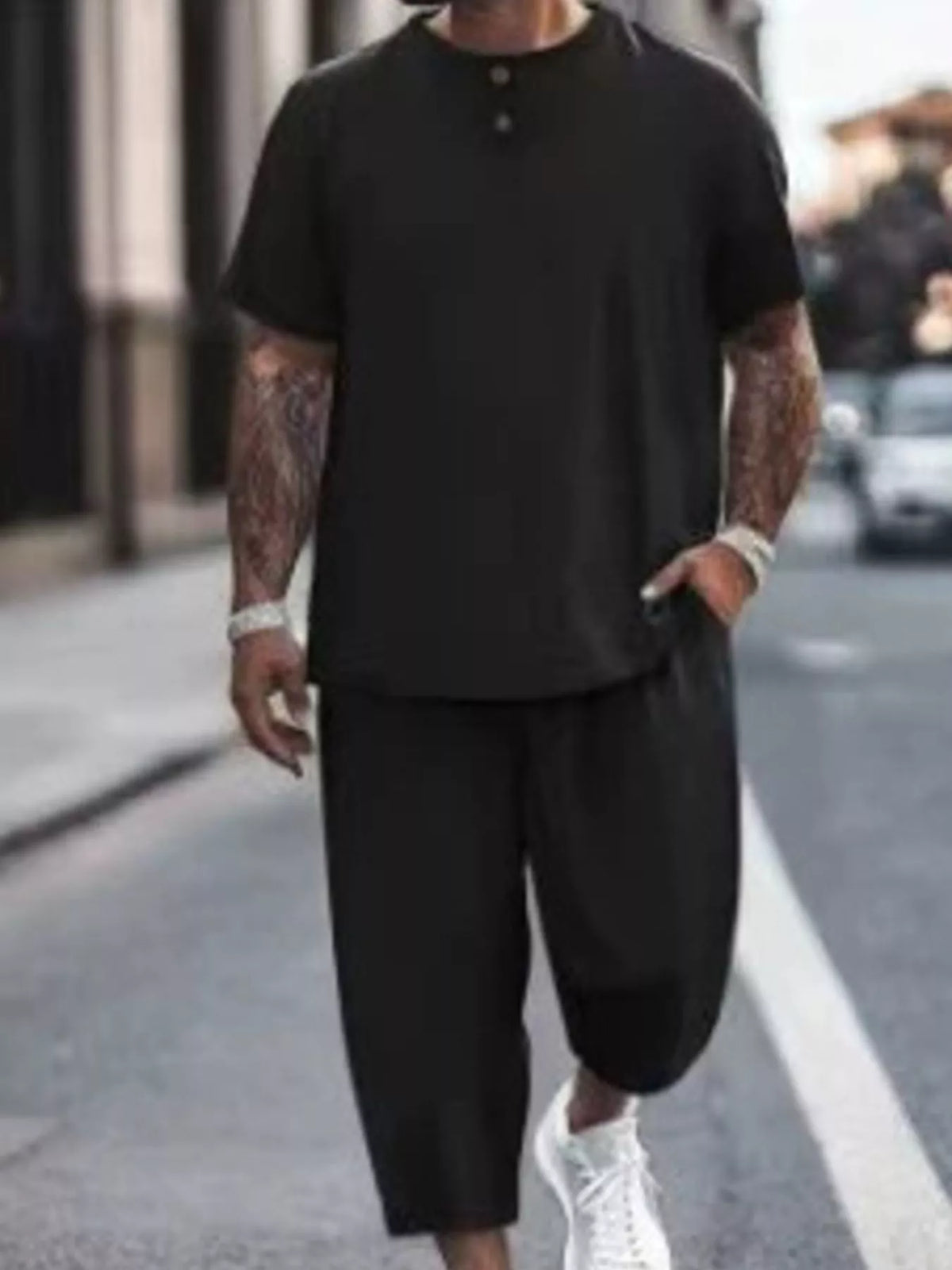 Men's Plus Size Casual Short Sleeve Top and Pants Set - Lilixa.store