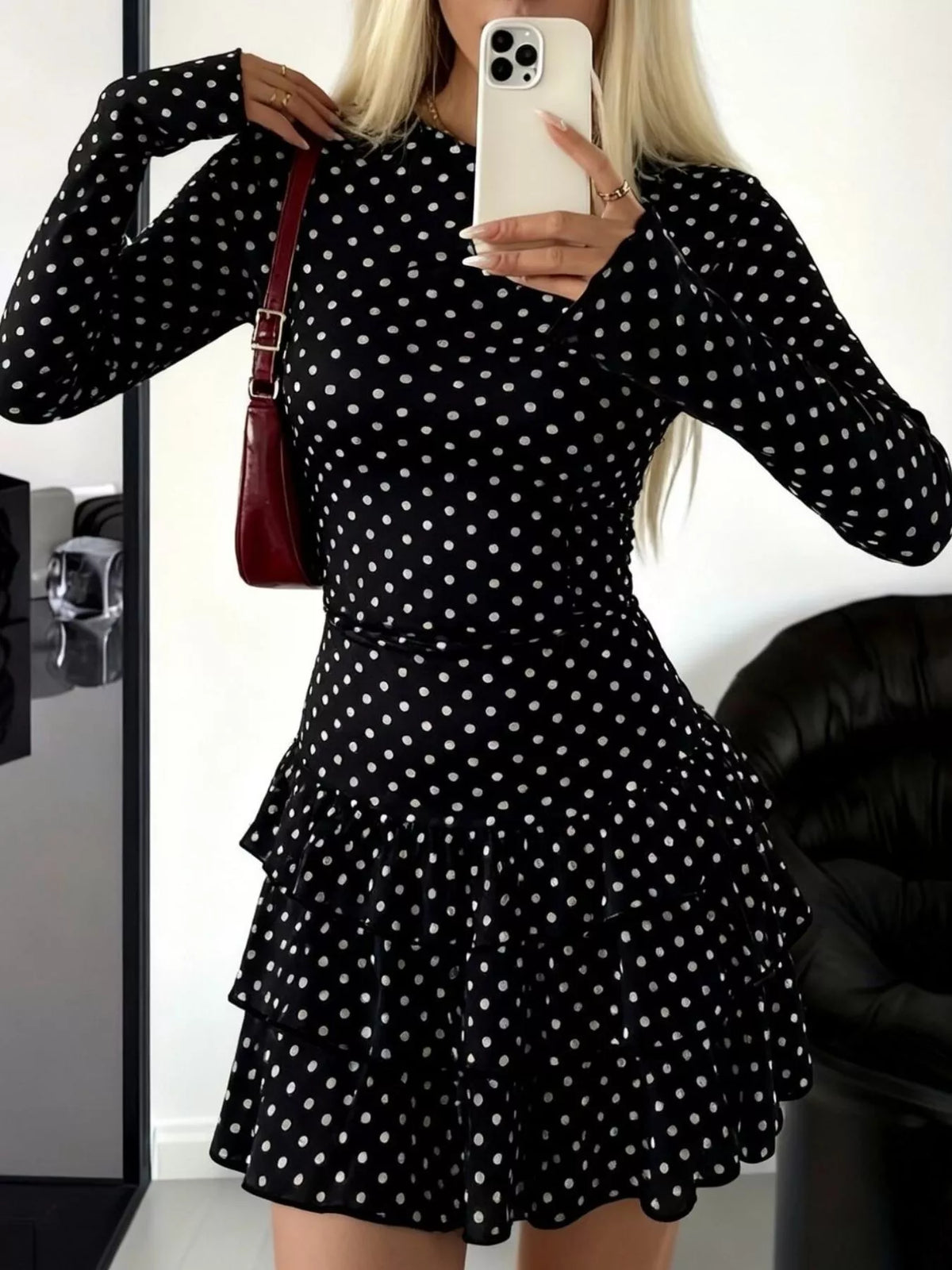 Long Sleeve Ruffled Hem Mini Dress - Lilixa.store