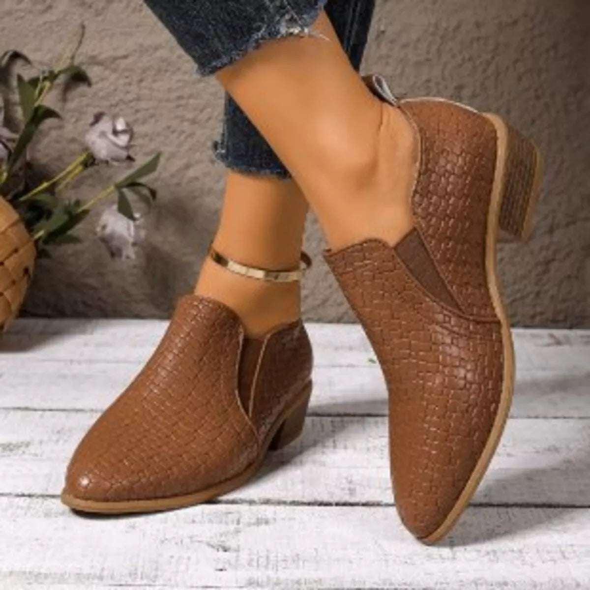 Point Toe Block Heels Ankle Boots, view 5