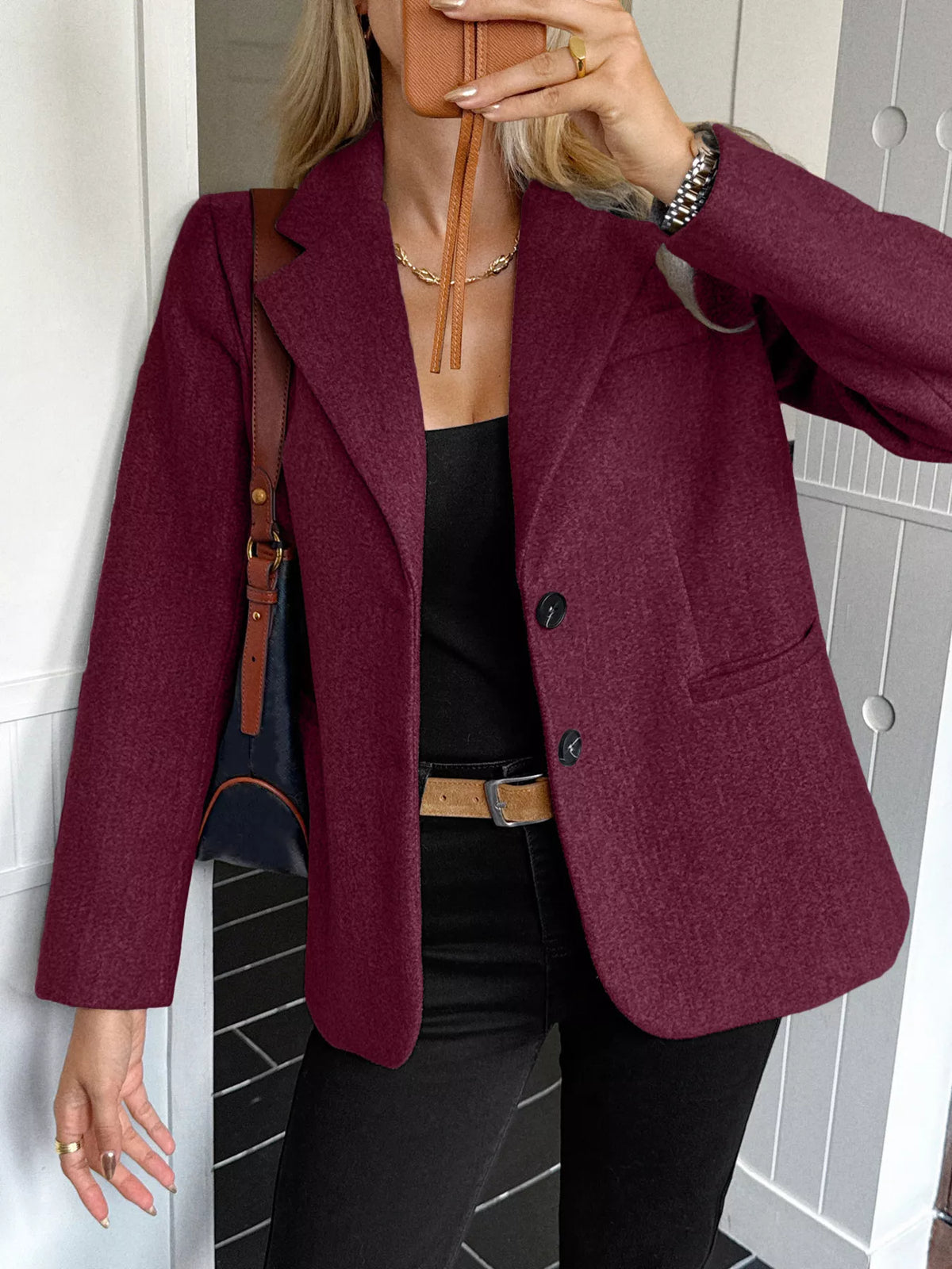 Lapel Collar Button Up Blazer - Lilixa.store