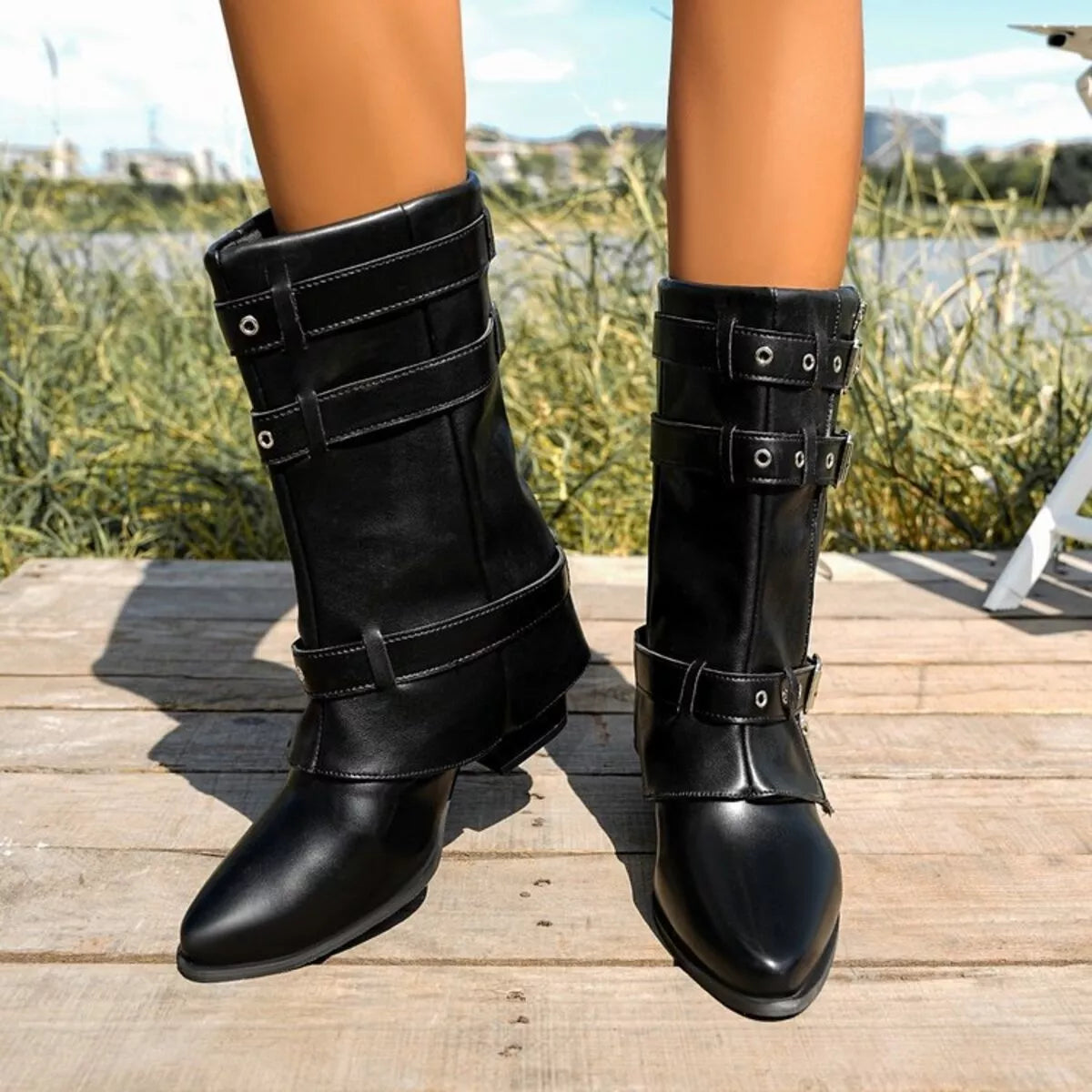 Point Toe Block Heels Boots - Lilixa.store