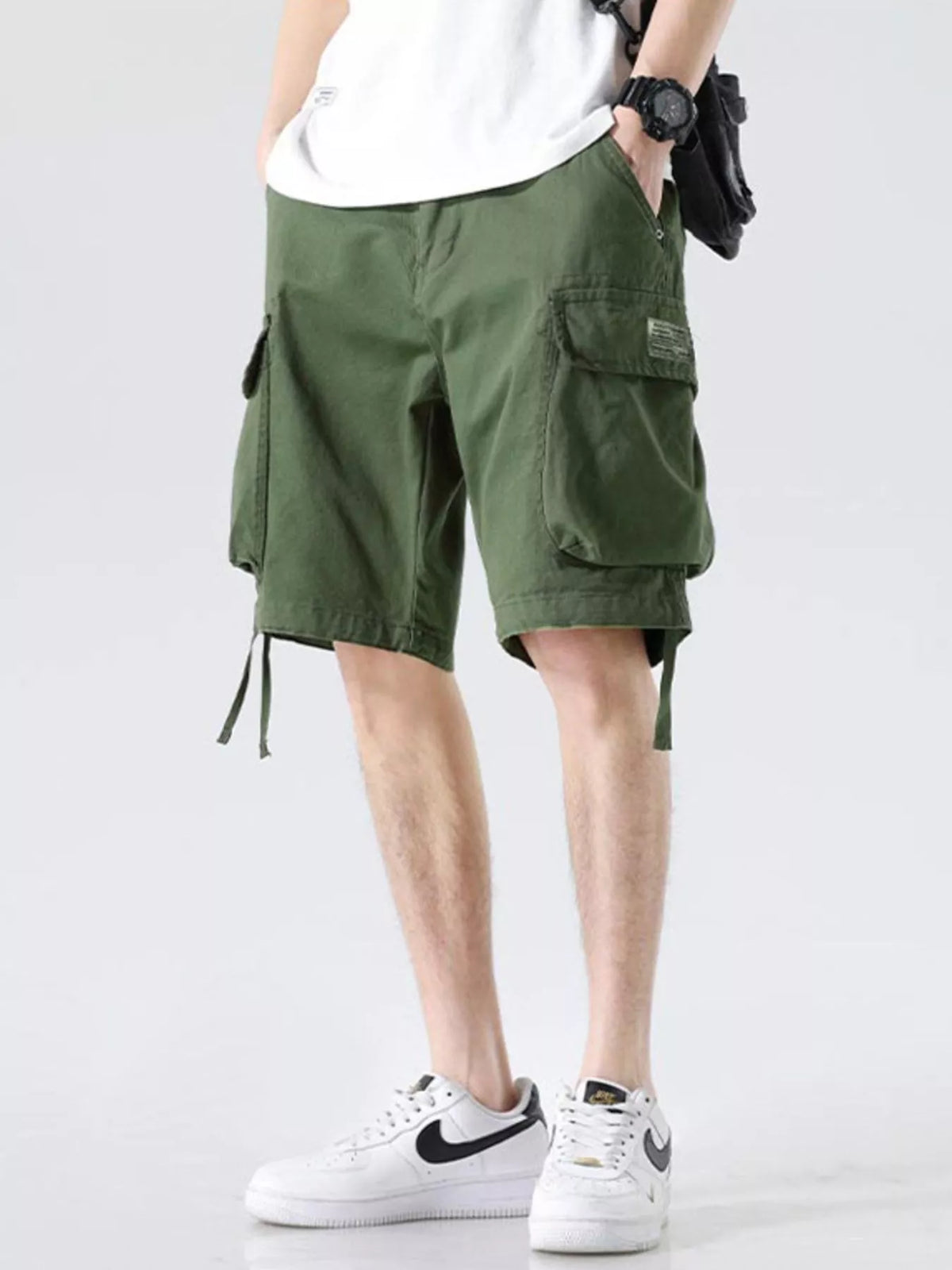 Men's Drawstring Wide Leg Cargo Shorts, view 8