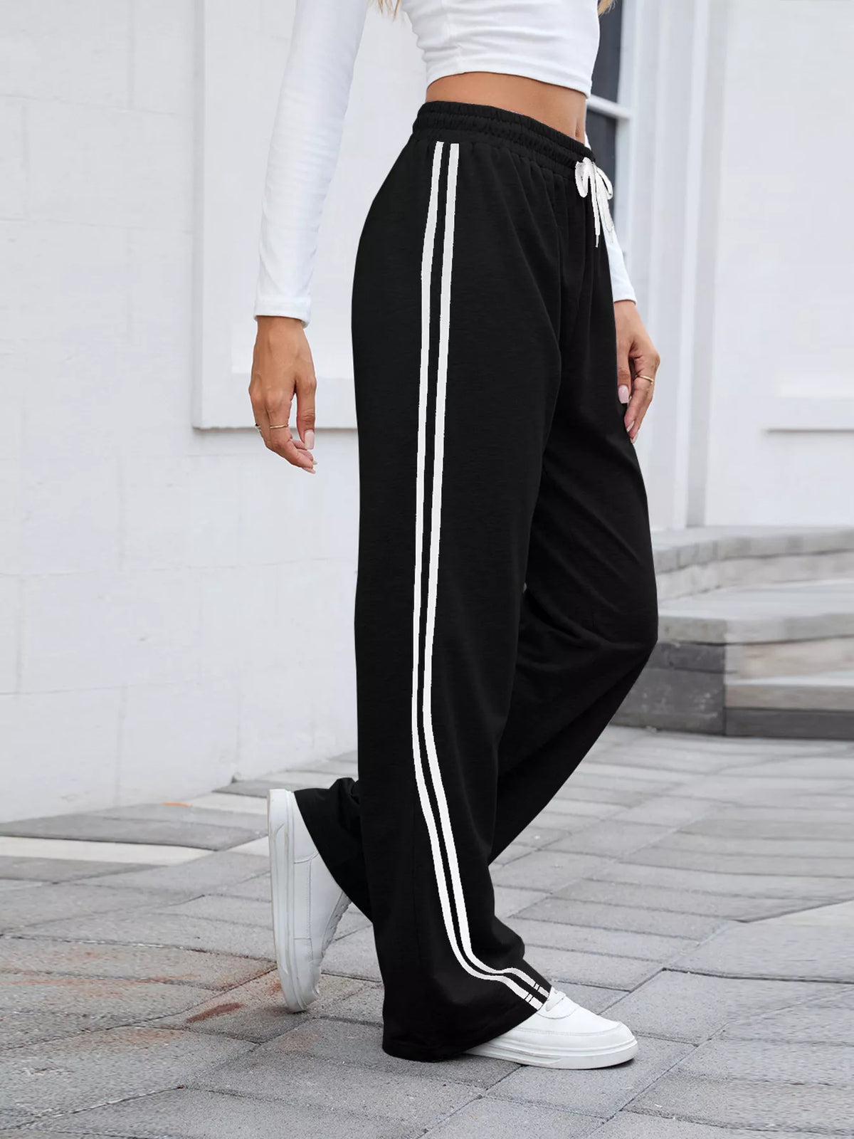 Side Striped Wide Leg Pants - Lilixa.store