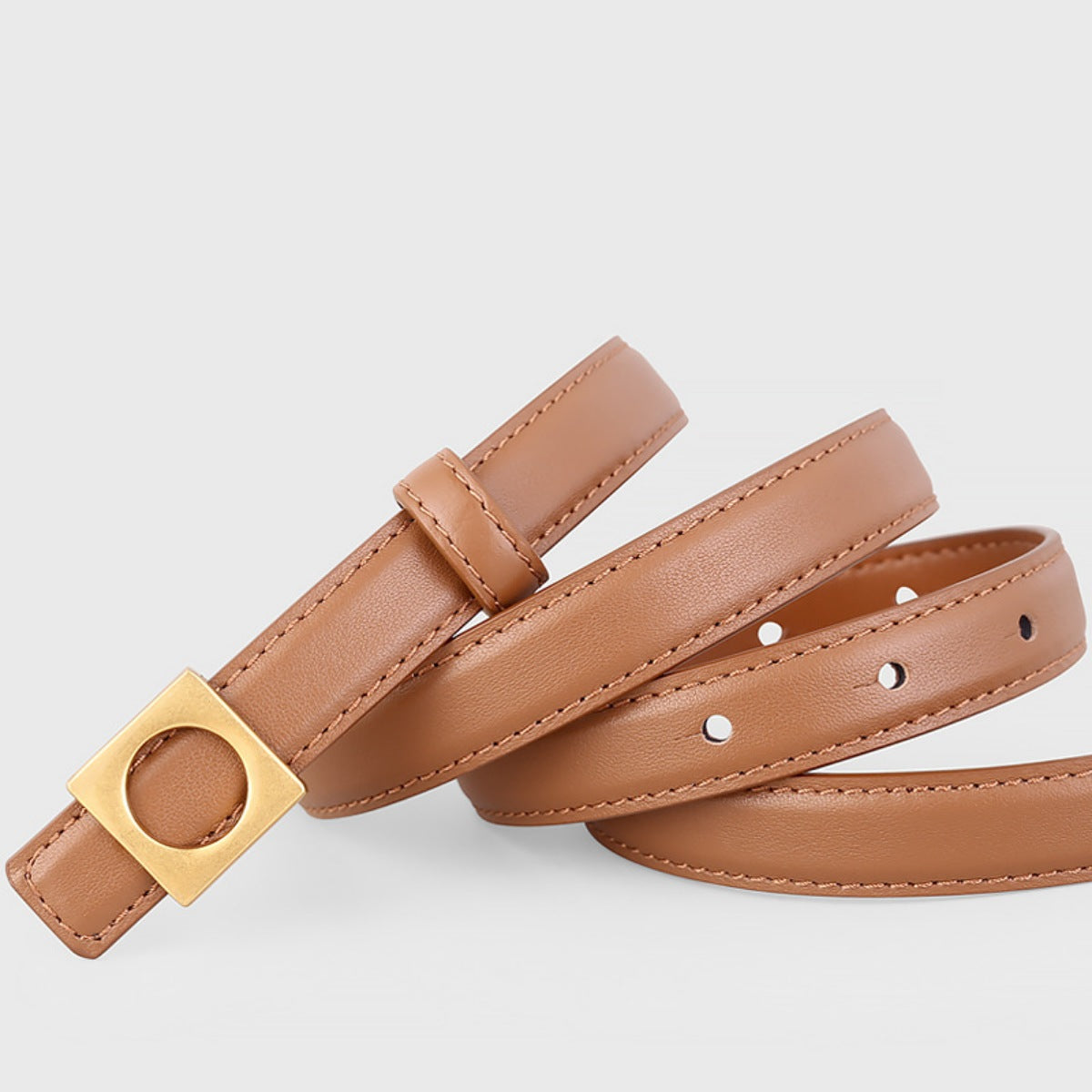 Square Buckle Skinny Leather Belt - Lilixa.store
