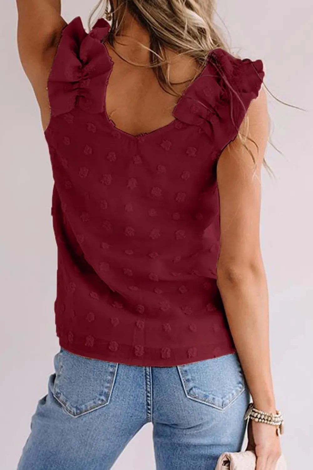Full Size Swiss Dot V-Neck Tank - Lilixa.store