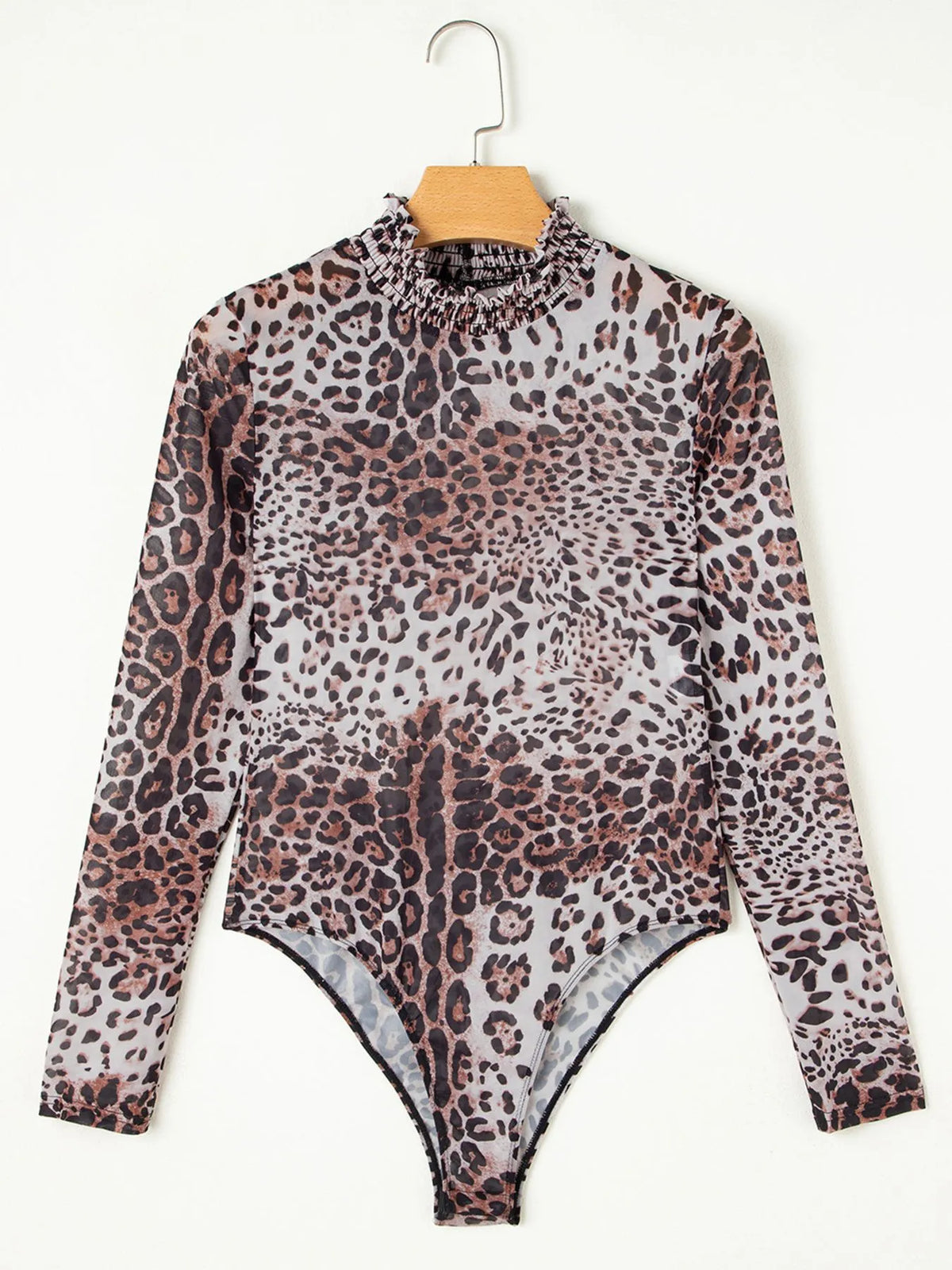 Leopard Print Long Sleeve Mock Neck Bodysuit - Lilixa.store