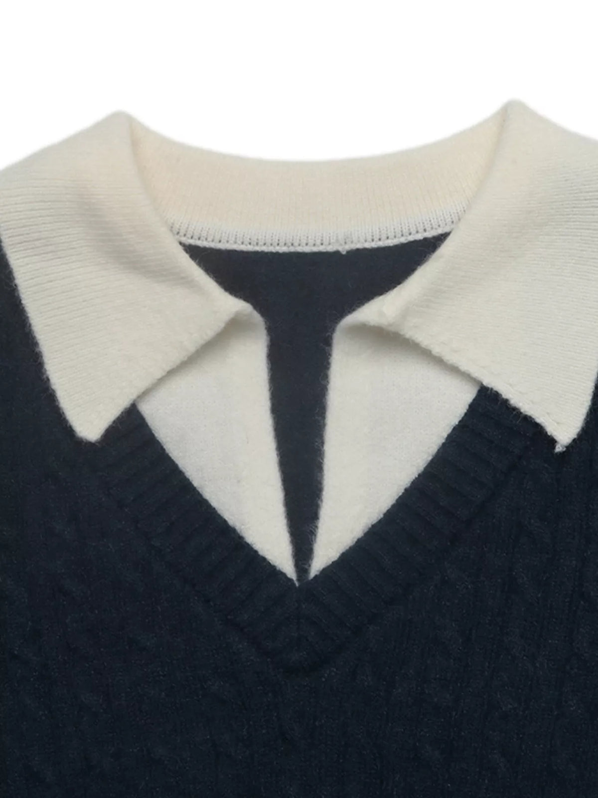 Cable Knit Contrast Collar Sweater in Navy, view 6