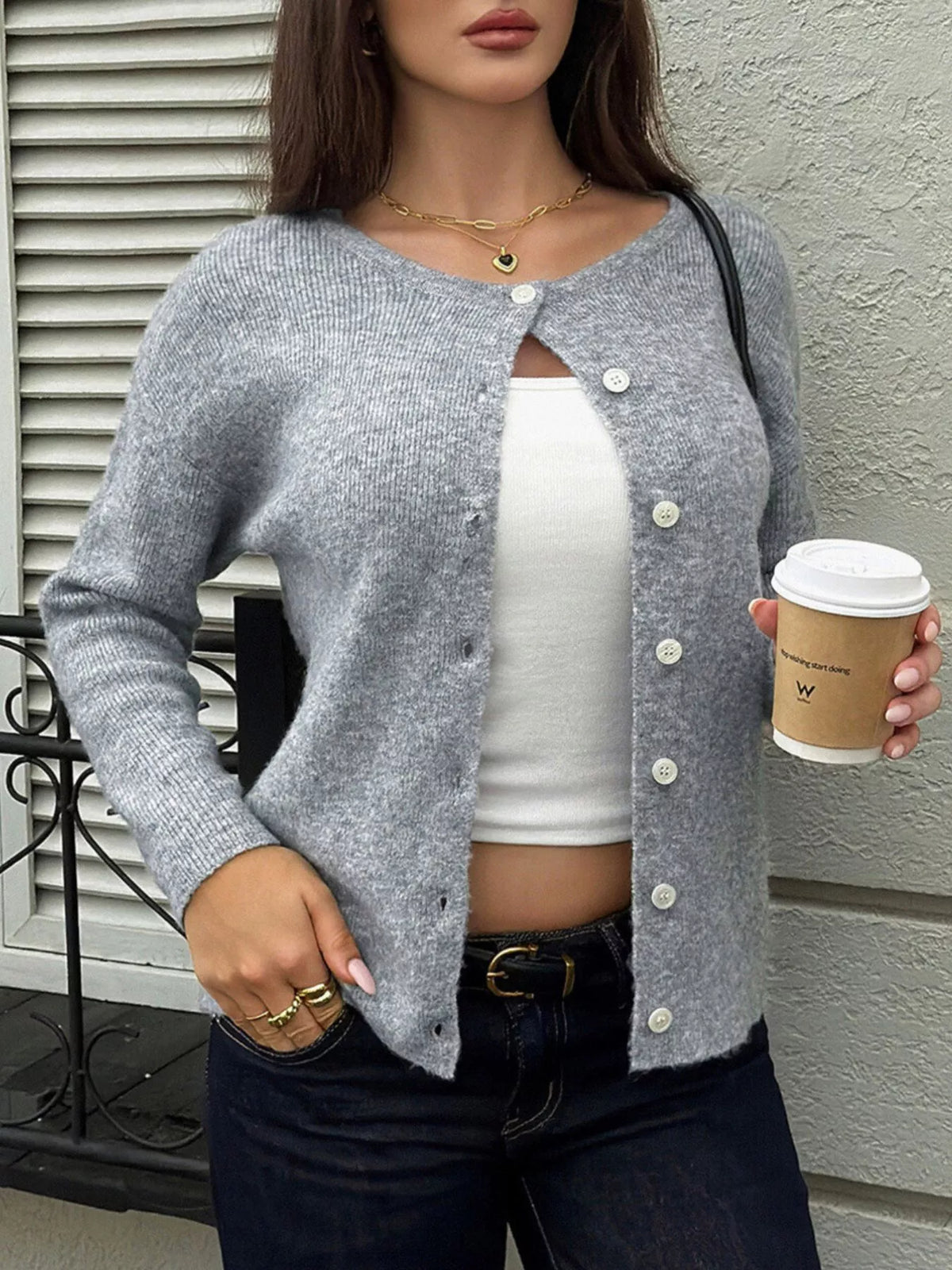 Ribbed Knit Button-Down Cardigan - Lilixa.store