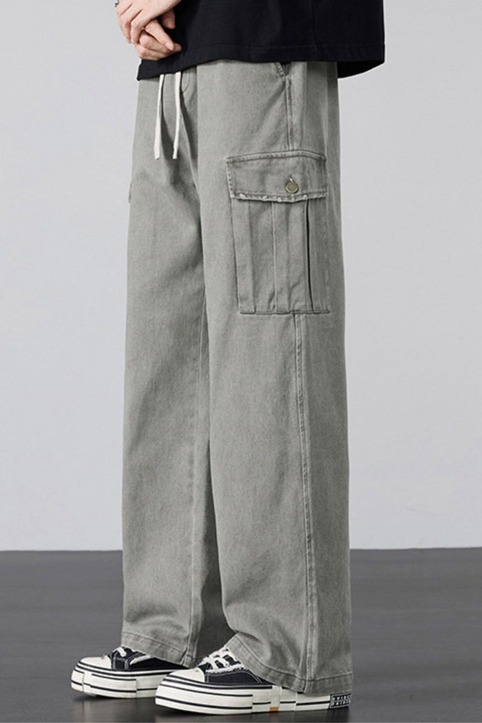 Men's Plus Size Drawstring Loose Fit Cargo Pants in Gray