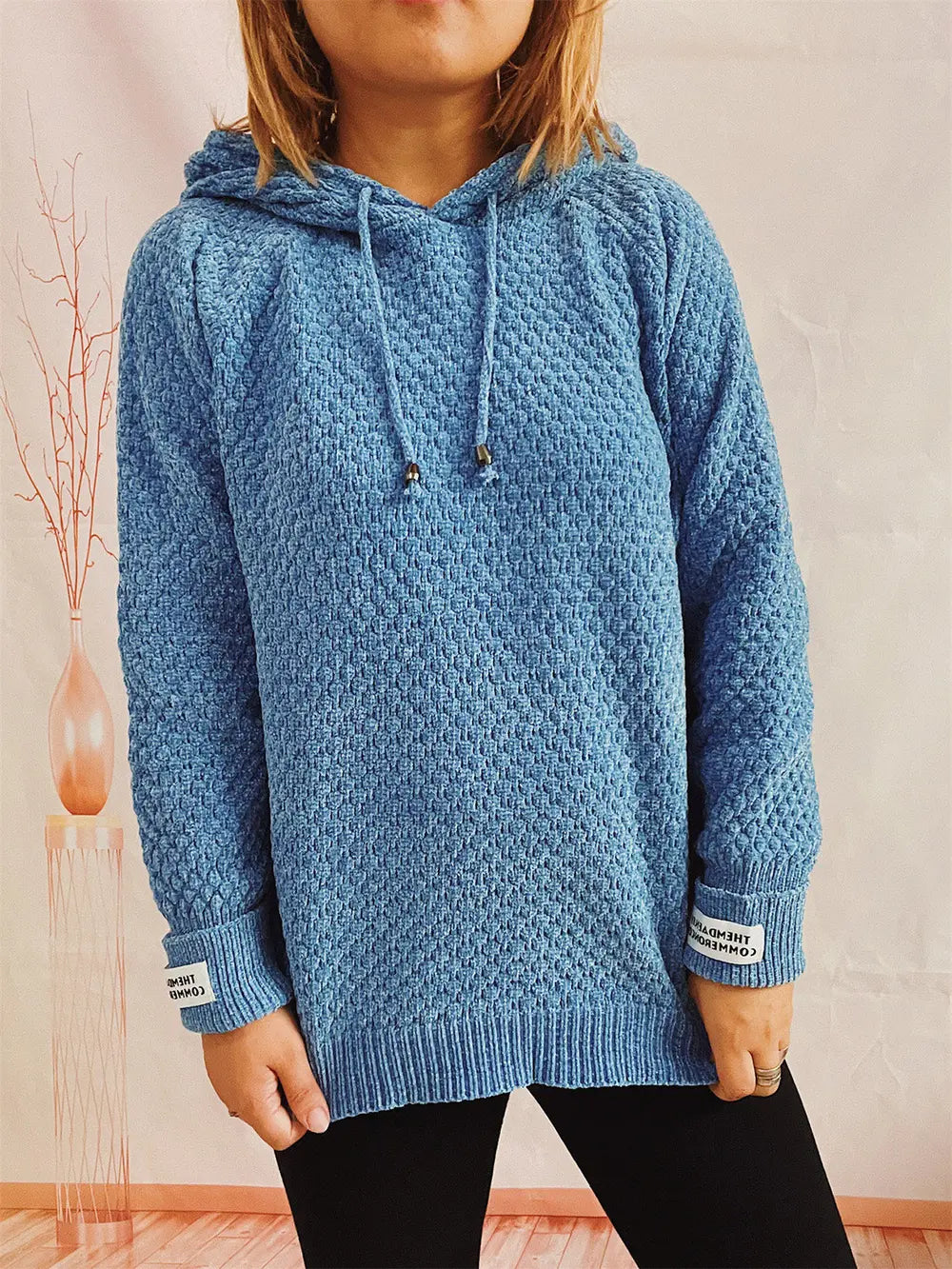 Drawstring Long Sleeve Hooded Sweater, view 8