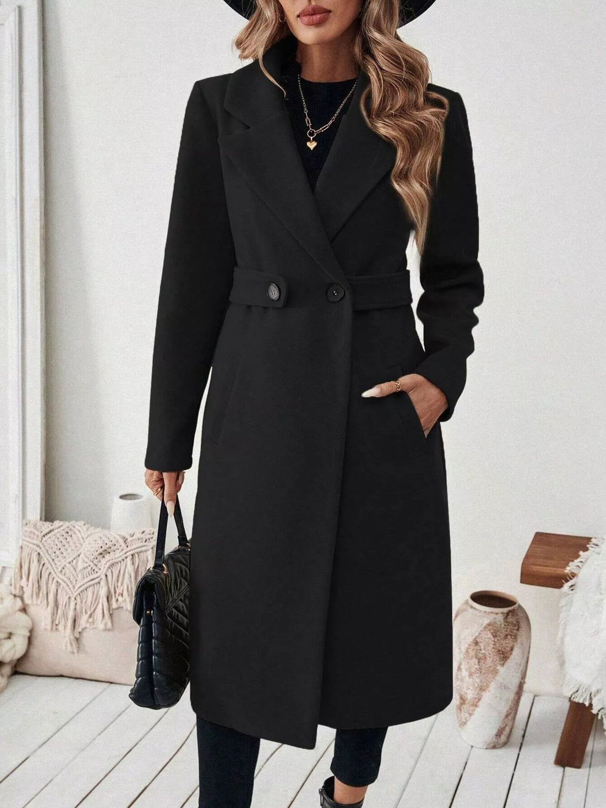 One Button Lapel Collar Overcoat - Lilixa.store