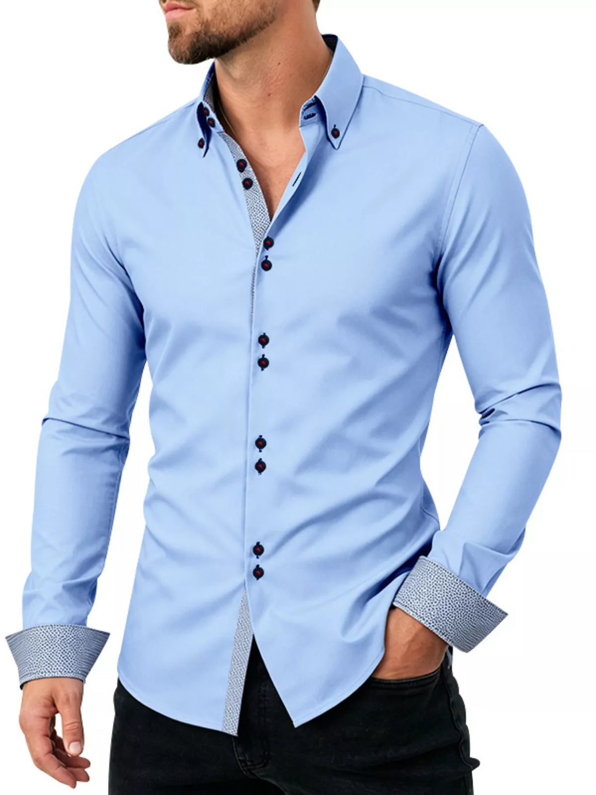 Men's Full Size Slim Fit Contrast Trim Shirt Plus Size - Lilixa.store