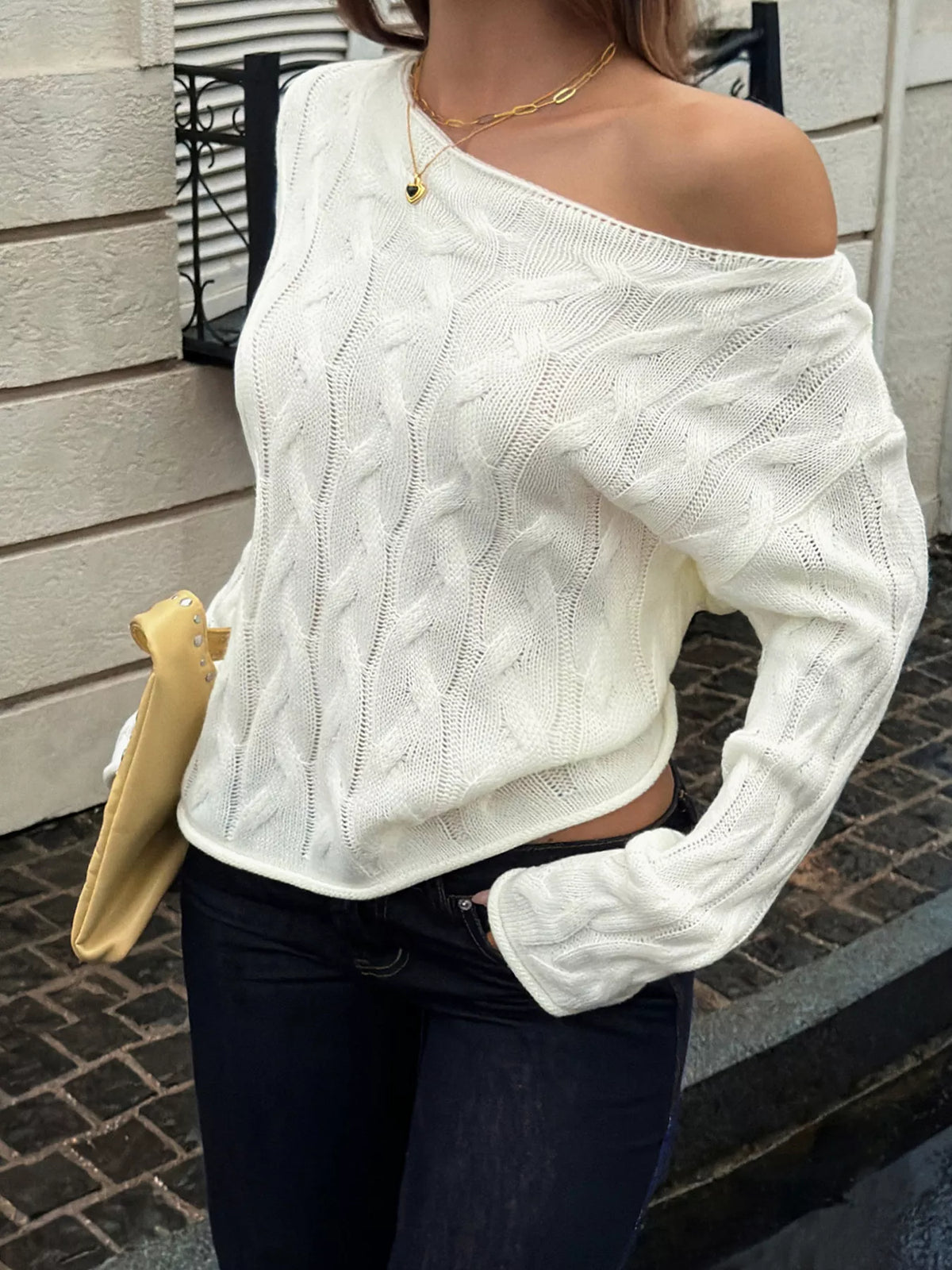 Cable Knit Boat Neck Sweater - Lilixa.store