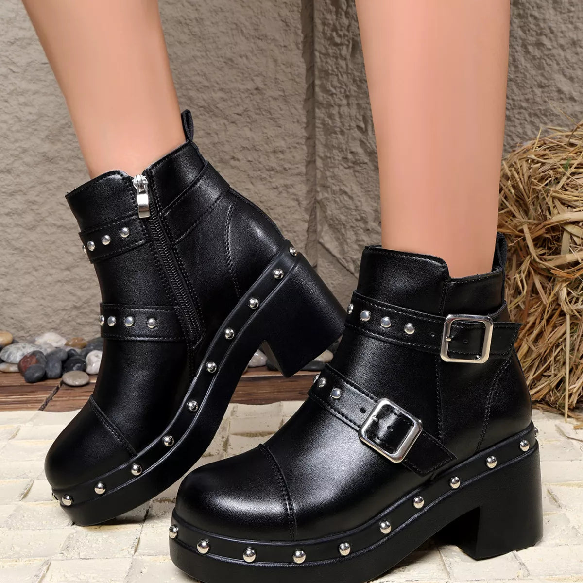 Round Toe Block Heels Boots - Lilixa.store