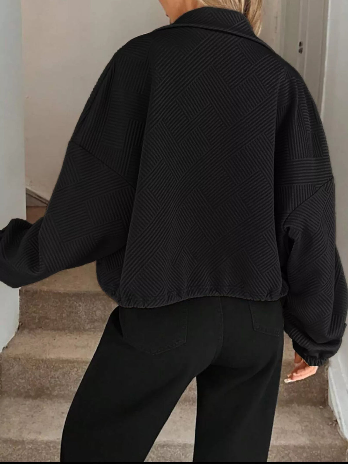 Textured Zip-Up Drawstring Hem Jacket, view 8
