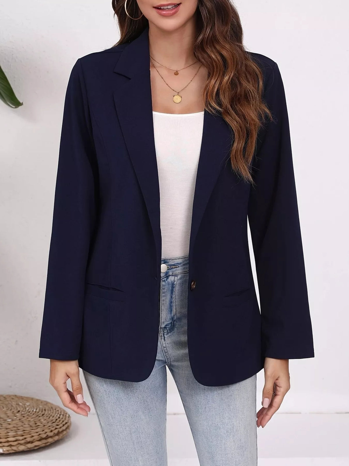 Plus Size Lapel Collar Single-Button Blazer - Lilixa.store