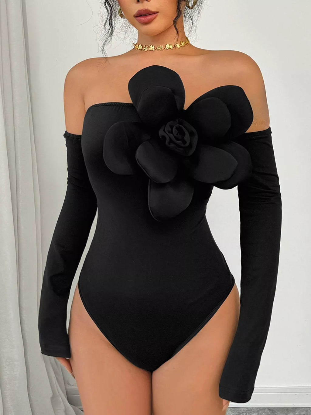 Flower Off-Shoulder Long Sleeve Bodysuit - Lilixa.store