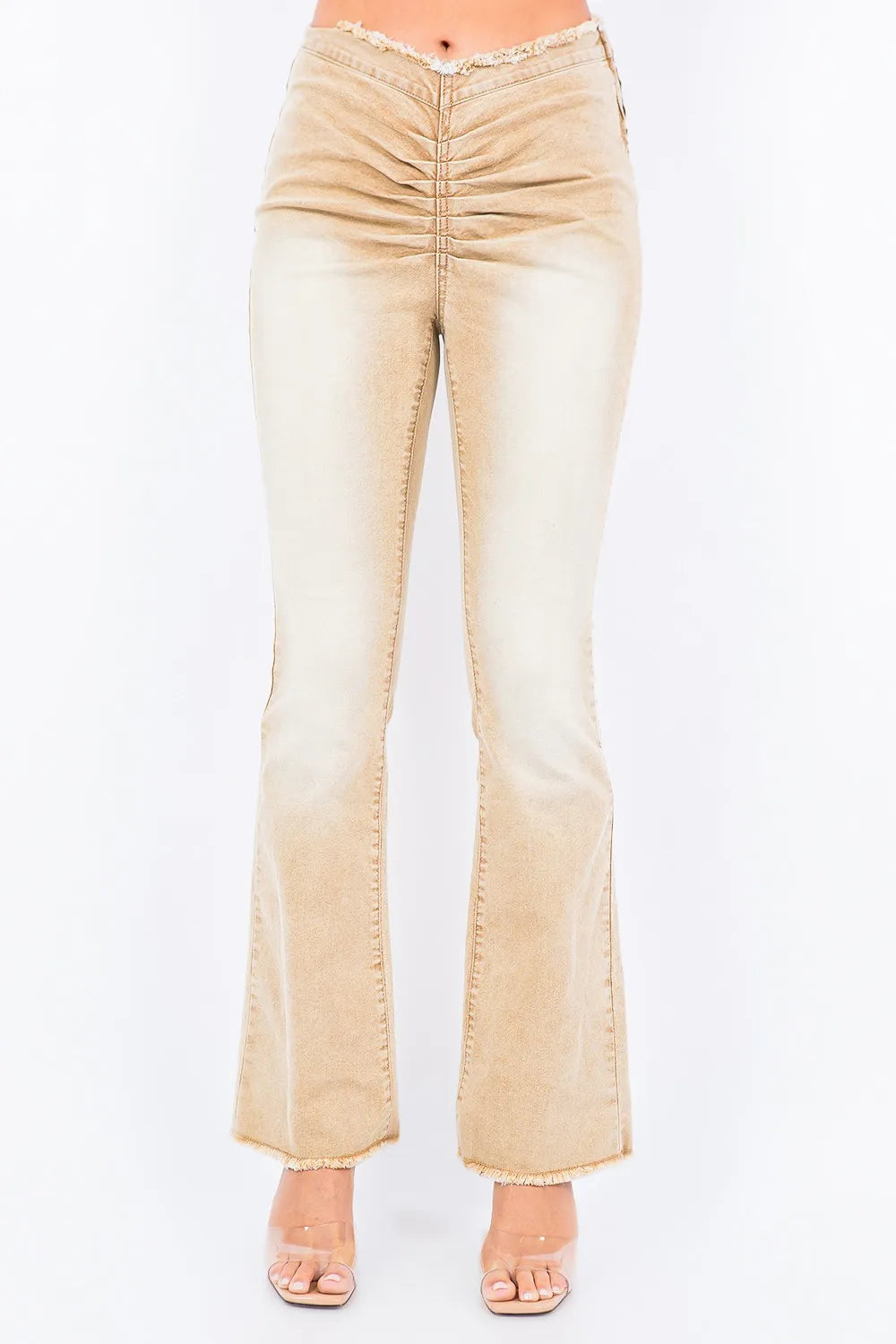 American Bazi V-Cut Ruched Flare Pants - Lilixa.store