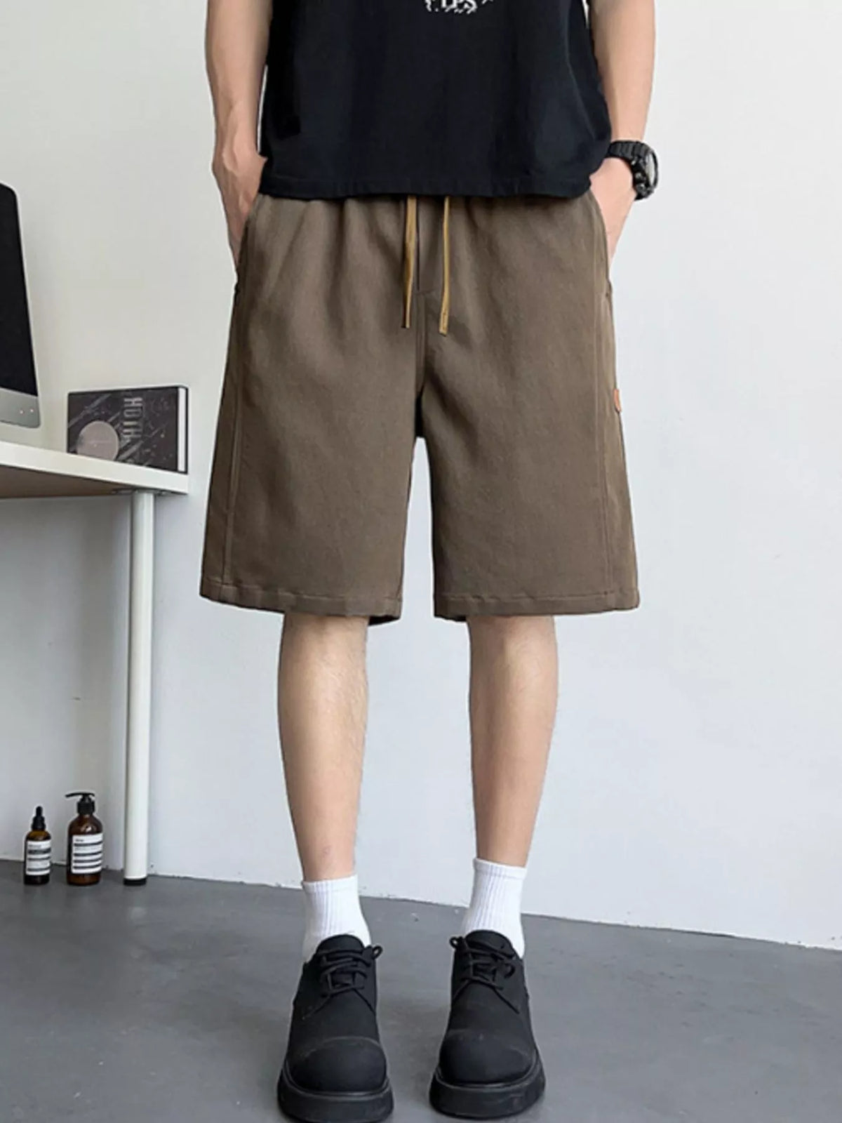 Men's Plus Size Casual Drawstring Shorts in Coffee Brown