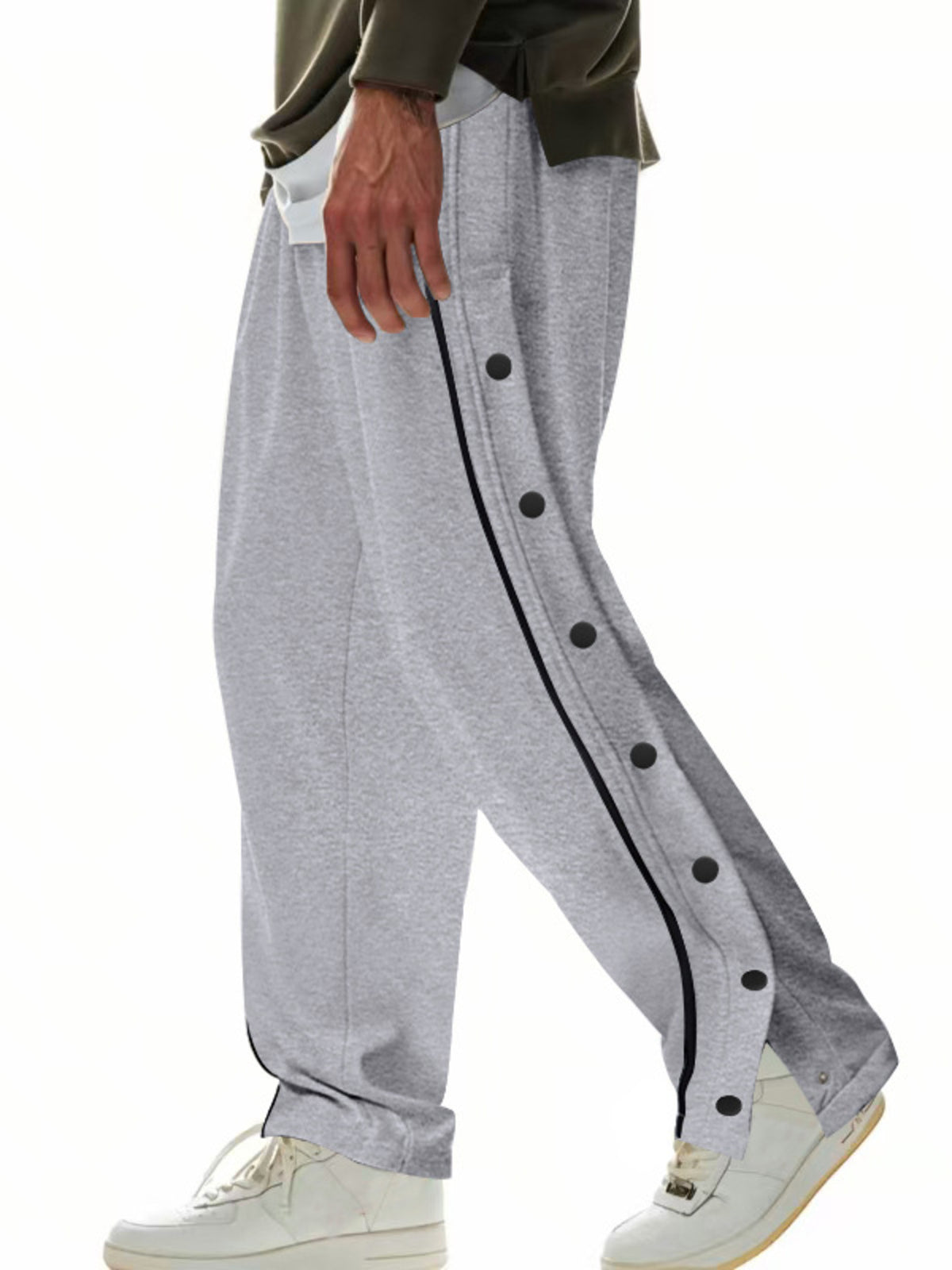 Men's Full Size Loose Fit Side Snap Button Track Pants Plus Size in Grey