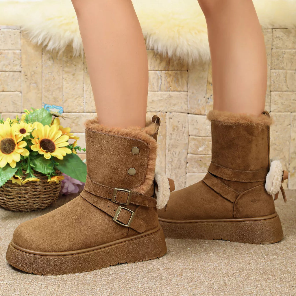 Round Toe Platform Boots in Camel