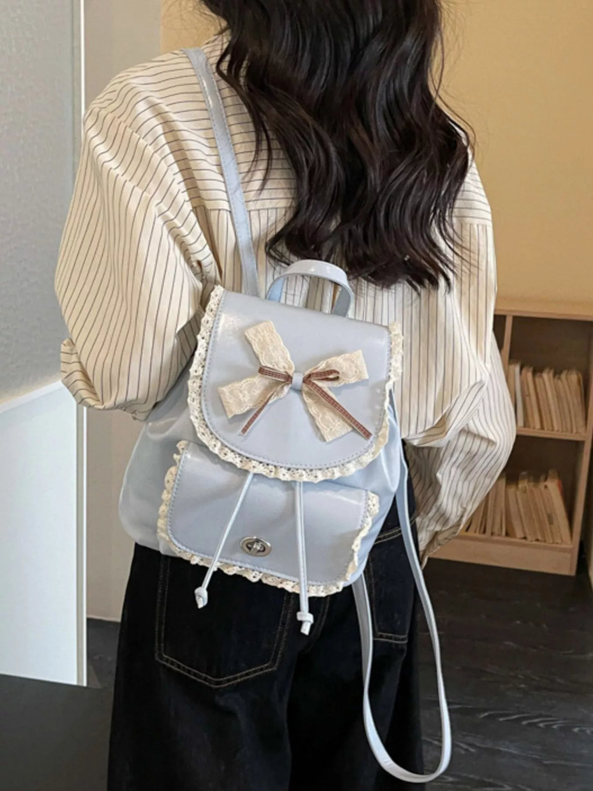 Lace Bowknot Decor Backpack Bag - Lilixa.store
