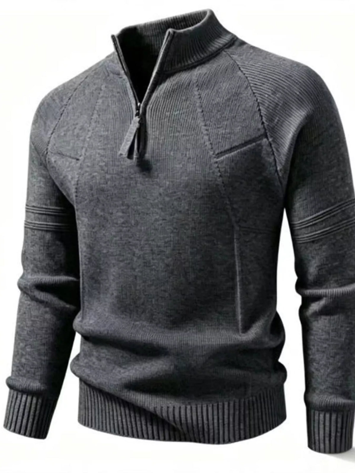 Men's Plus Size Quarter-Zip Ribbed Knit Sweater - Lilixa.store