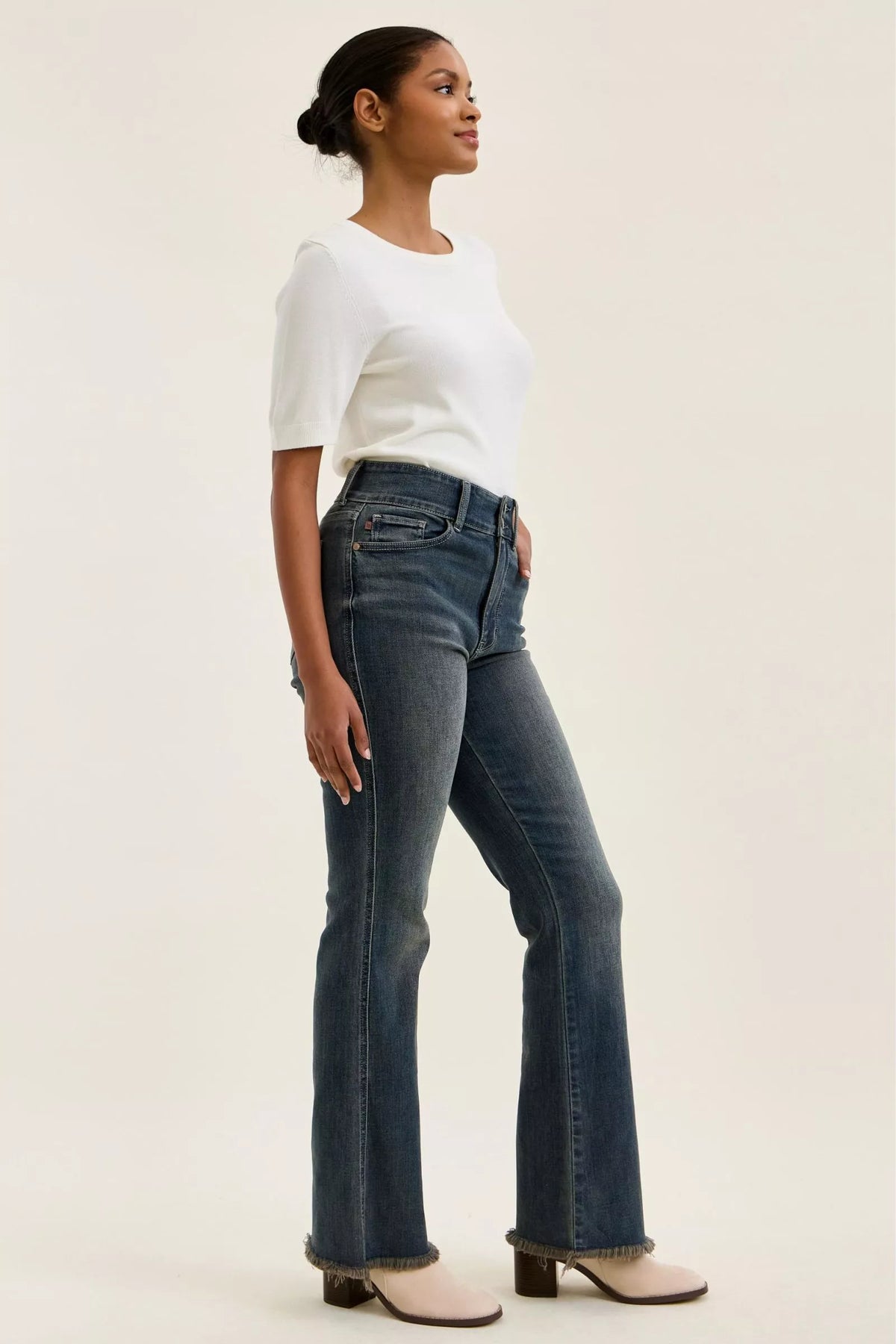 Judy Blue High Waist Double Button Frayed Hem Jeans - Lilixa.store
