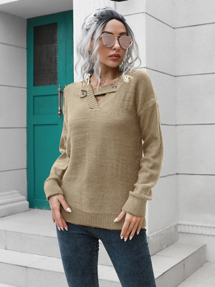 Dropped Shoulder Button Detail Sweater, view 3