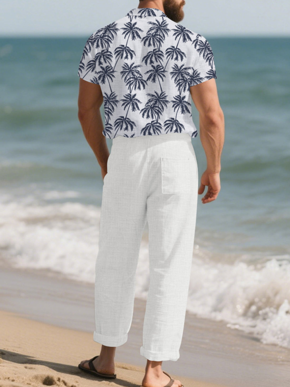Men's Full Size Tropical Palm Print Button Up Shirt and Pants Set Plus Size - Lilixa.store