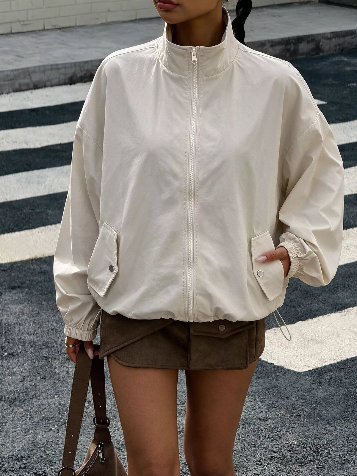 Zip-Up Dropped Shoulder Jacket