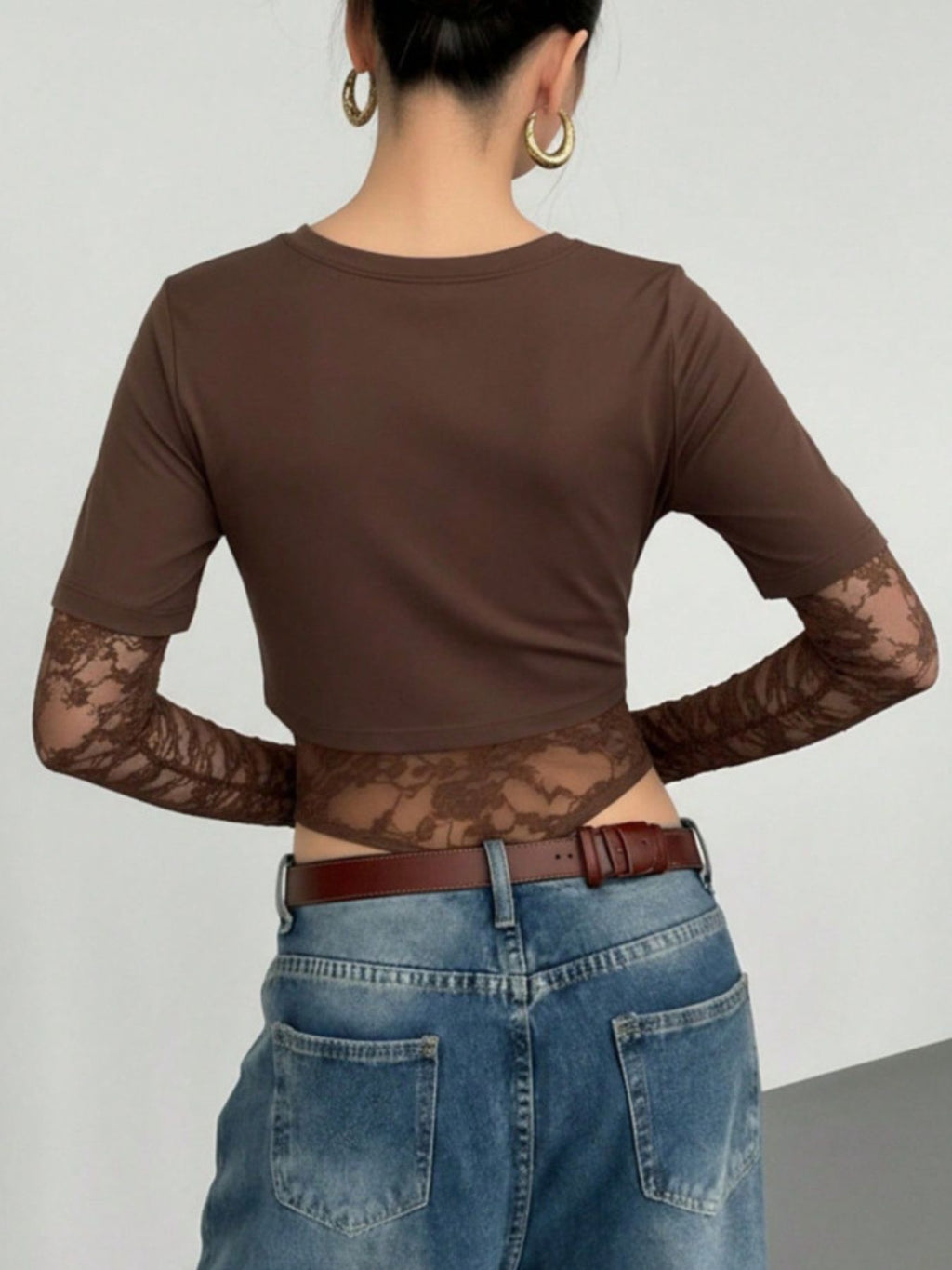 Lace Patchwork Round Neck Bodysuit - Lilixa.store