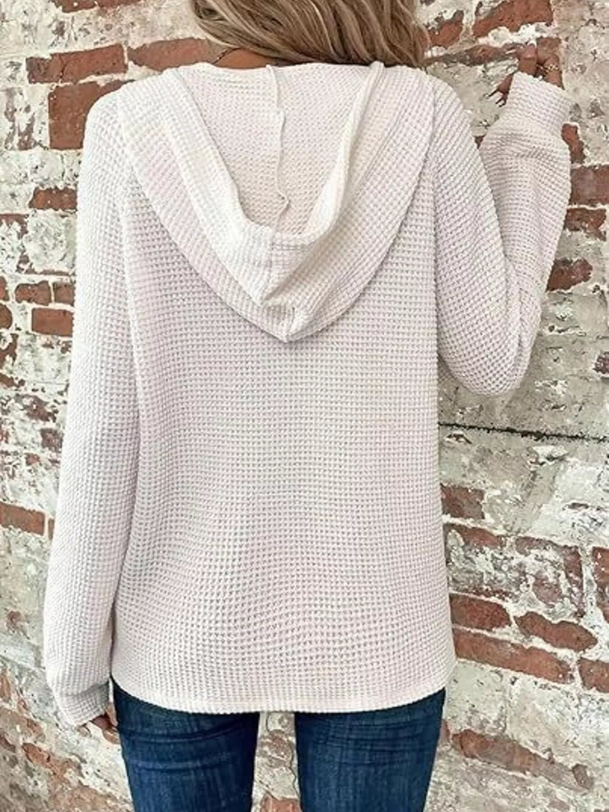 Full Size Waffle Knit Half-Button Hoodie Plus Size - Lilixa.store