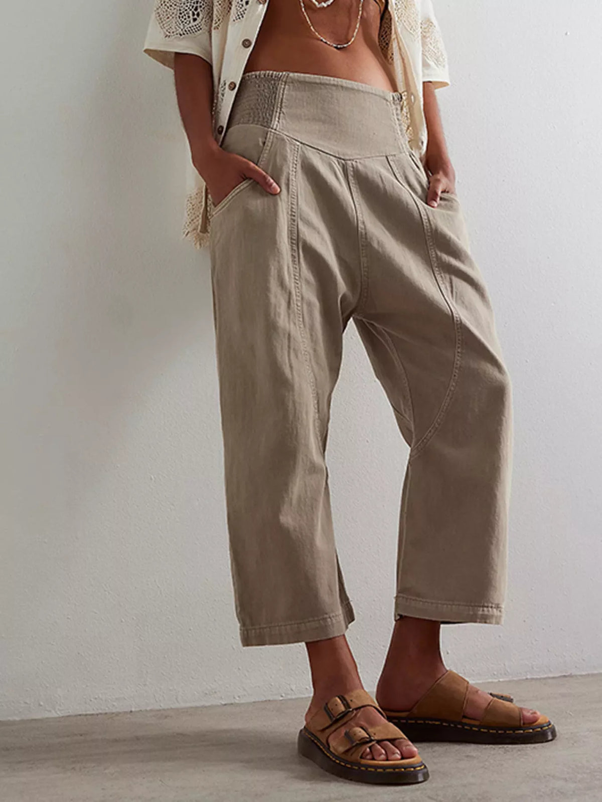 Smocked High-Waisted Wide Leg Jeans - Lilixa.store