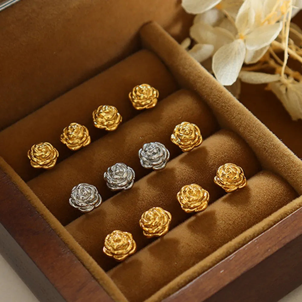 Titanium Steel Rose Stud Earrings - Lilixa.store