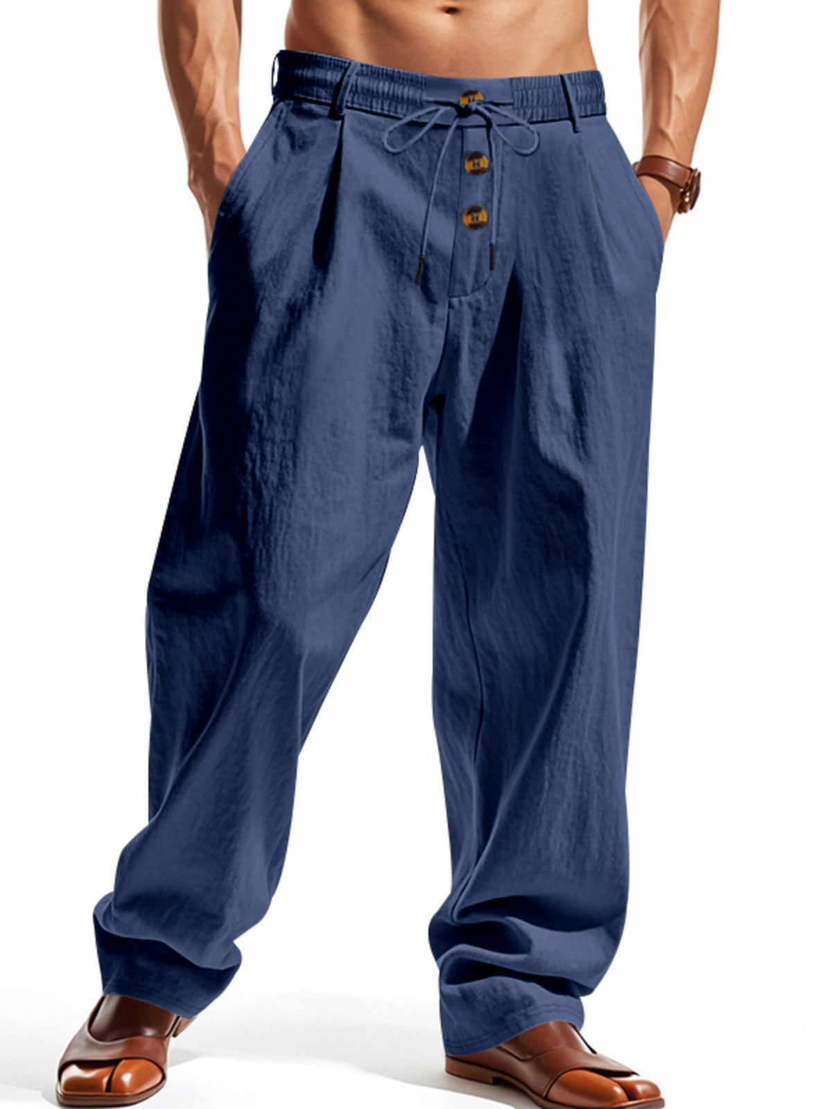 Men's Full Size Drawstring Loose Fit Pants Plus Size in Navy Blue