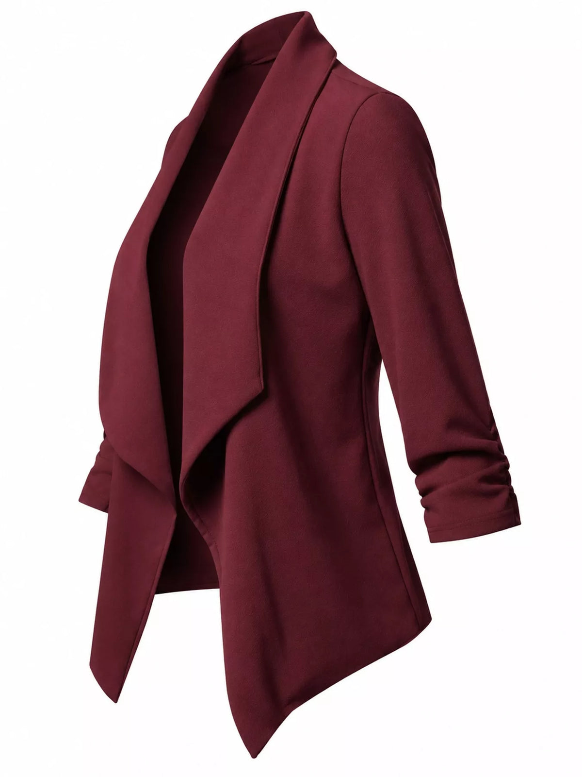 Full Size Open Front Drape Blazer with 3/4 Ruched Sleeves Plus Size, view 27