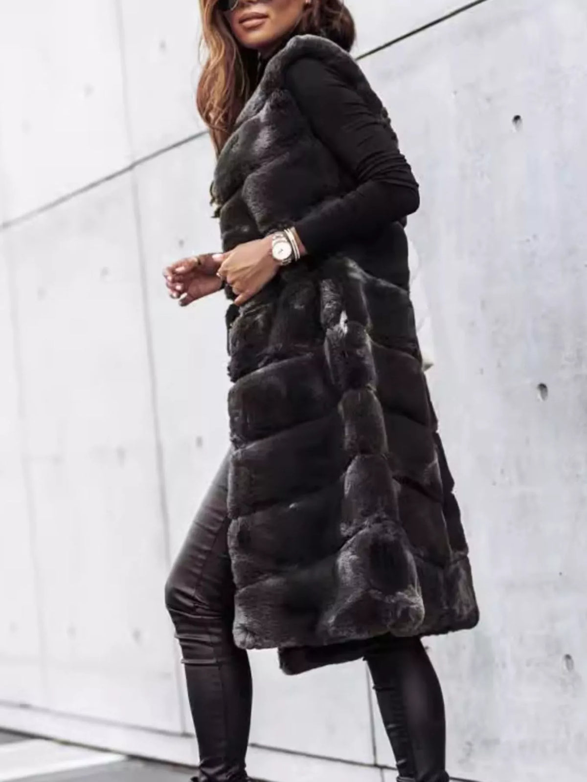 Faux Fur Longline Vest Coat - Lilixa.store
