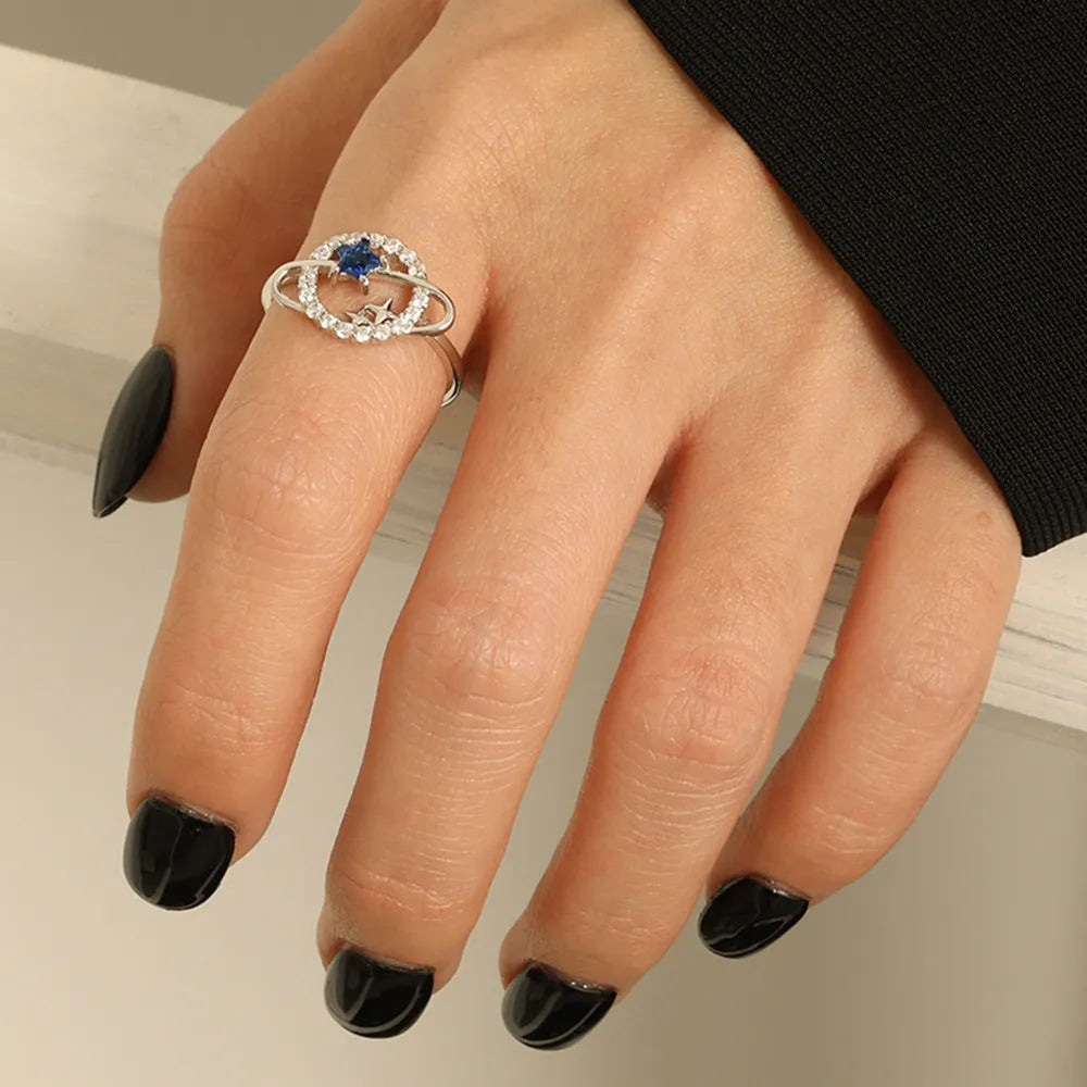 Planet Shape Inlaid Zircon 925 Sterling Silver Ring - Lilixa.store