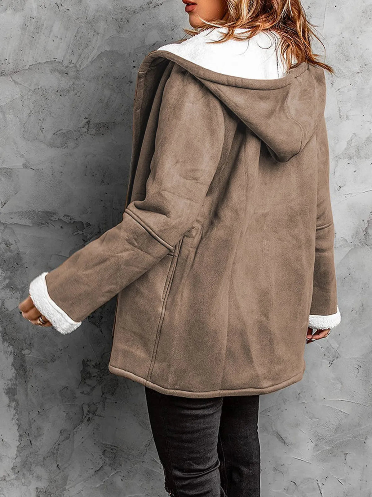 Full Size Cozy Sherpa Lined Toggle Coat with Hood Plus Size, view 2
