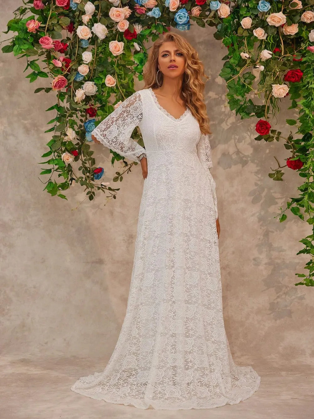 Lace V-Neck Floor length Dress - Lilixa.store