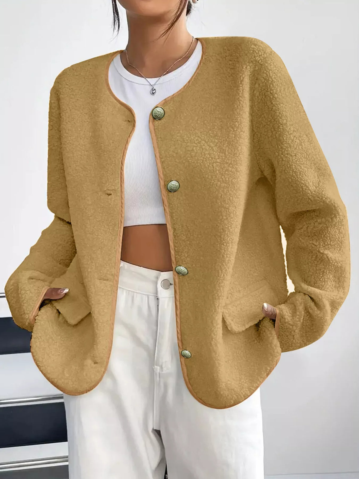 Full Size Textured Button-Up Fleece Outerwear Plus Size - Lilixa.store