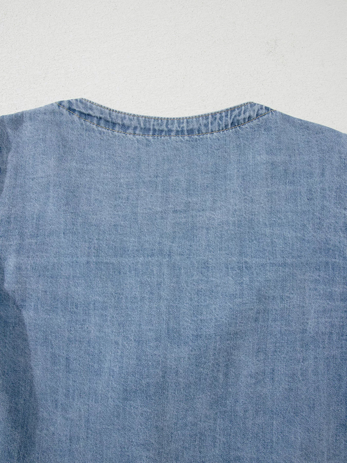 Tied Front Puff Sleeve Denim Top in Dusty Blue, view 9