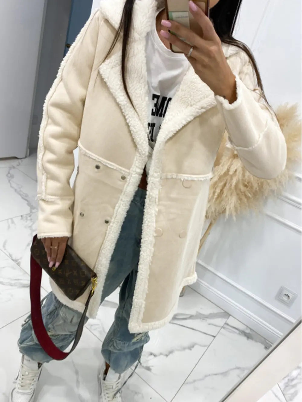 Lapel Collar Exposed Seam Buttoned Coat - Lilixa.store